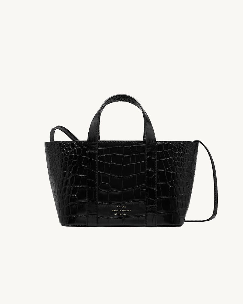 Leather Boat Tote Bag “glossy black crocodile” - Chylak