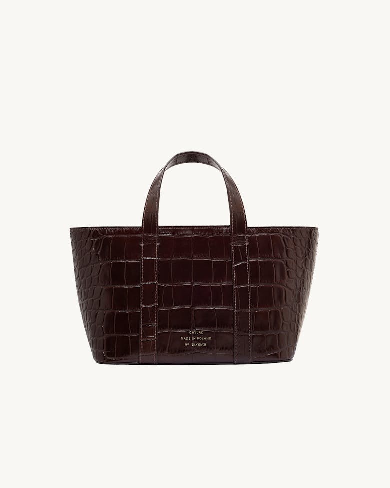 Leather Boat Tote Bag “glossy brown crocodile”