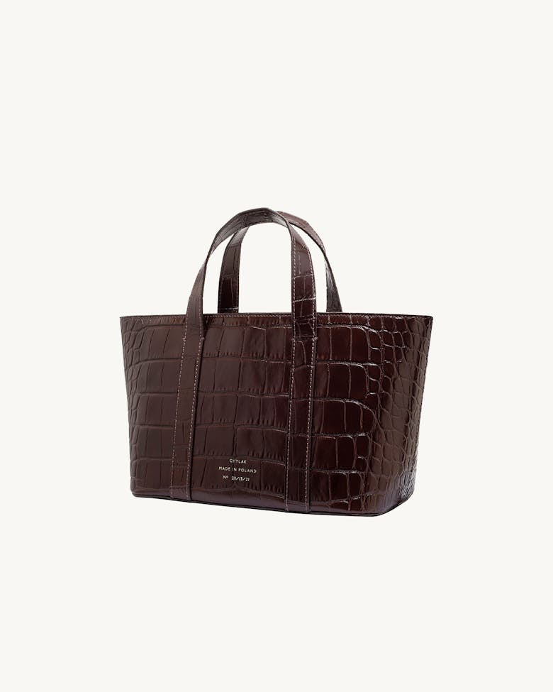 Leather Boat Tote Bag “glossy brown crocodile”