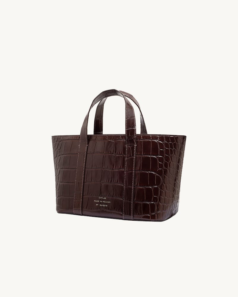 Leather Boat Tote Bag “glossy brown crocodile” #7