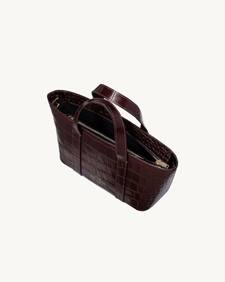 Leather Boat Tote Bag “glossy brown crocodile”