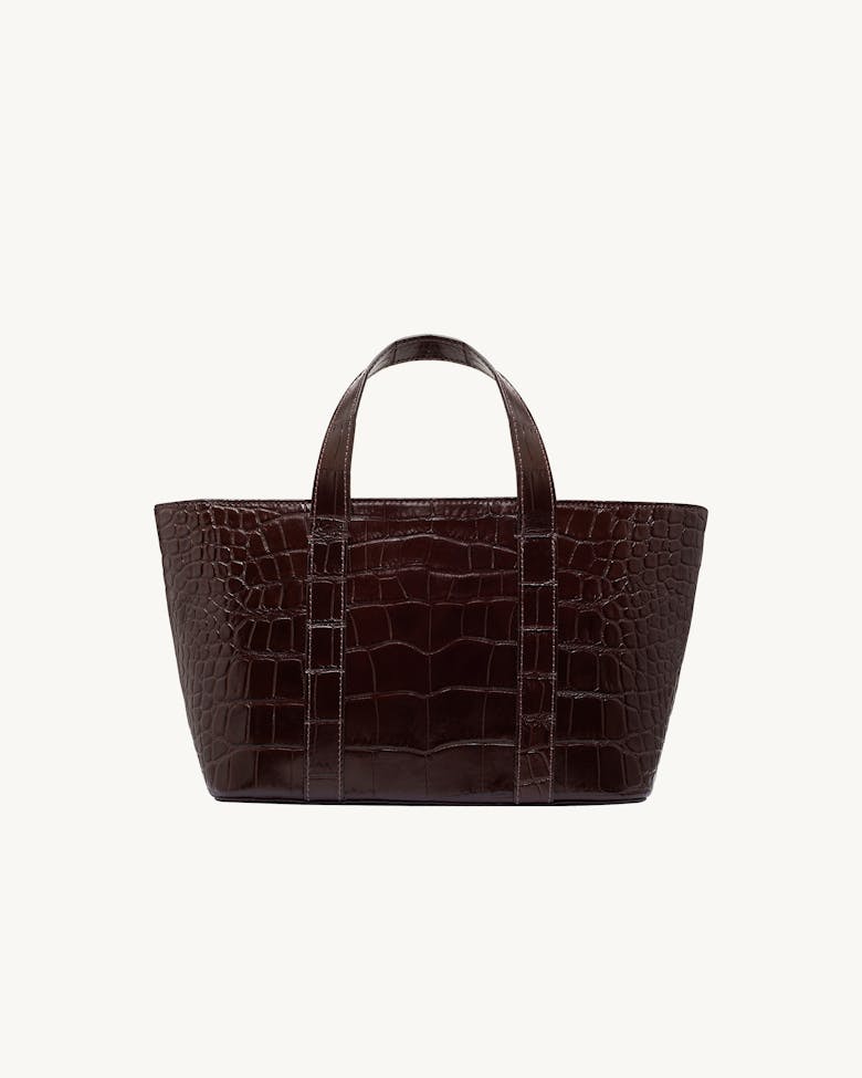 Leather Boat Tote Bag “glossy brown crocodile”