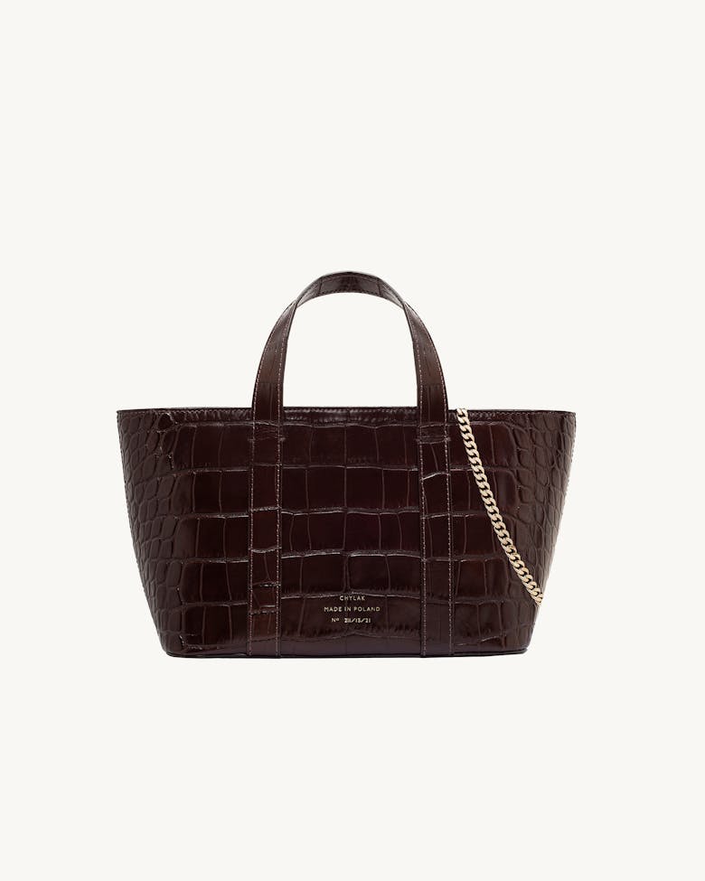 Leather Boat Tote Bag “glossy brown crocodile”