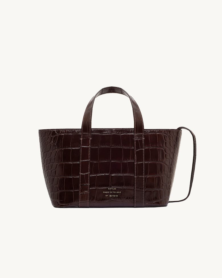 Leather Boat Tote Bag “glossy brown crocodile”
