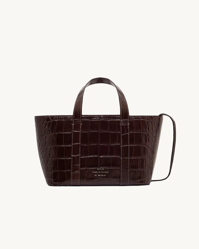 Leather Boat Tote Bag “glossy brown crocodile” #10
