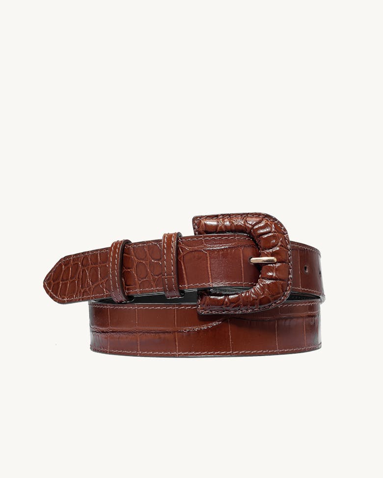 Pasek ze Skórzaną Klamrą  „karmelowy błyszczący krokodyl”