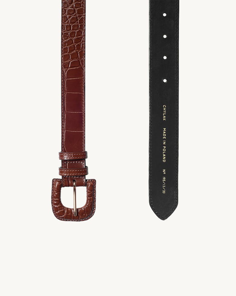 Pasek ze Skórzaną Klamrą  „karmelowy błyszczący krokodyl”