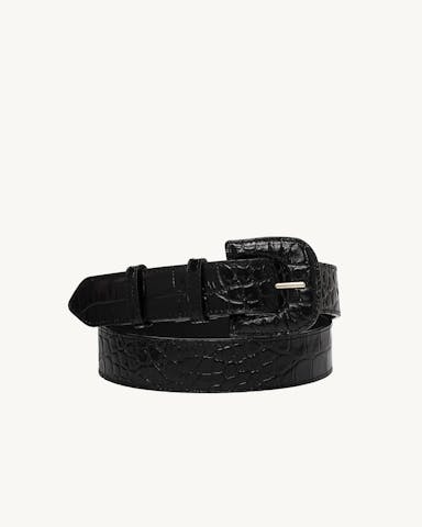 Leather Buckle Belt “glossy black crocodile” 