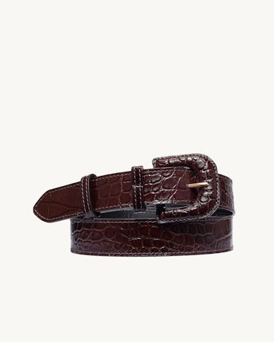 Leather Buckle Belt “glossy brown crocodile” 