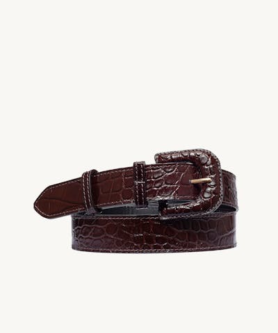 Leather Buckle Belt “glossy brown crocodile” 