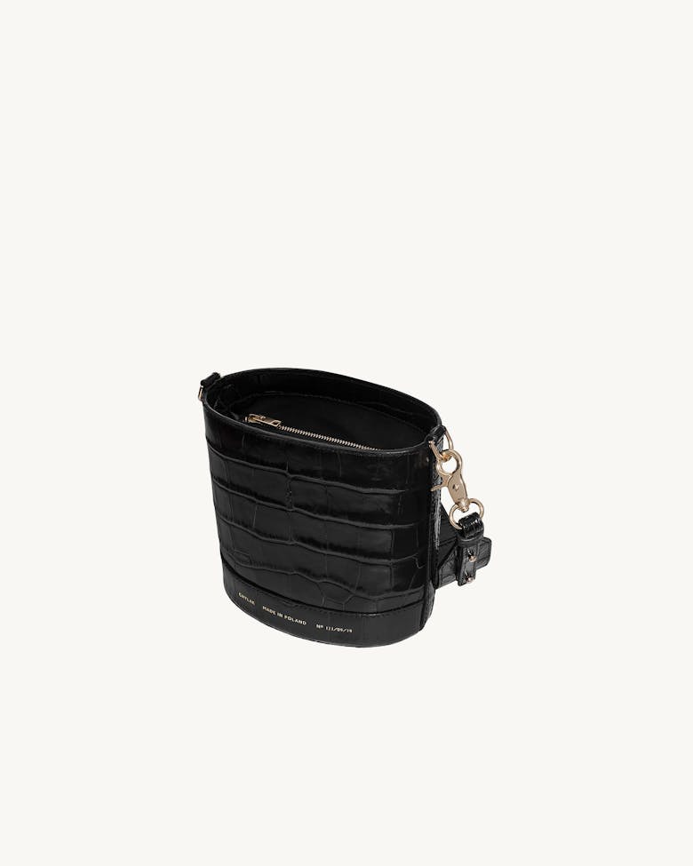 Mini Cylinder Bag “glossy black crocodile”