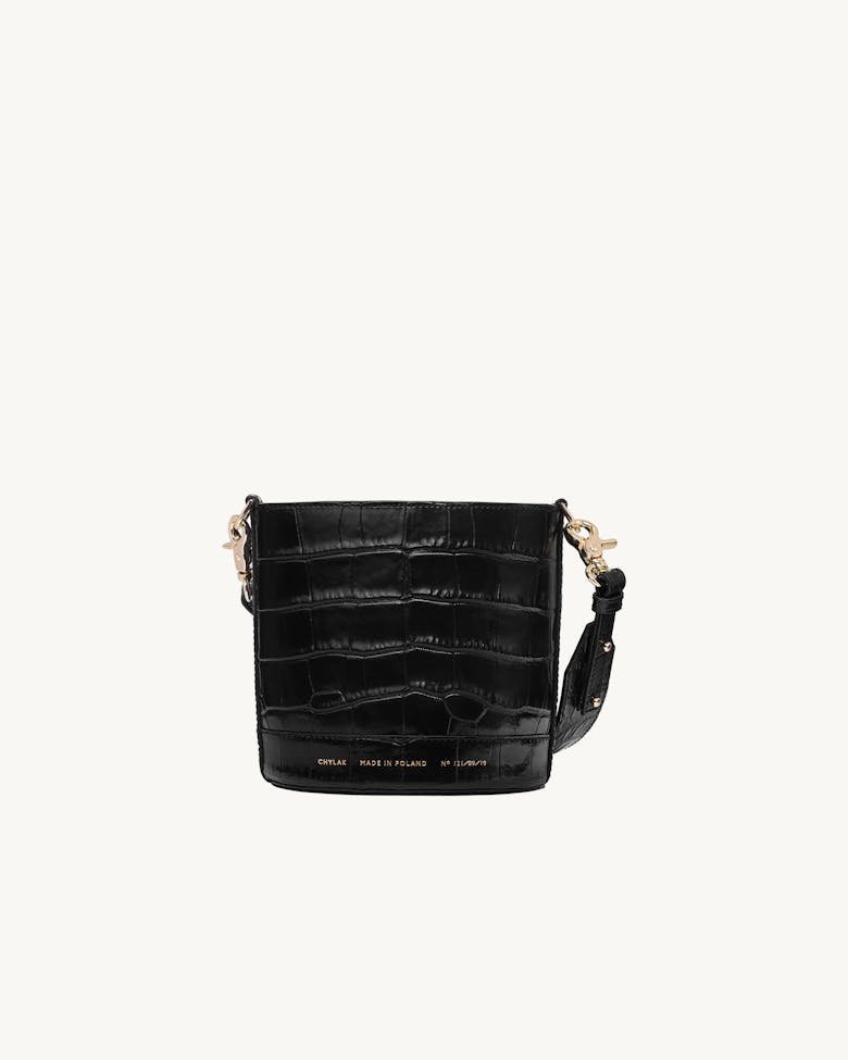 Mini Cylinder Bag “glossy black crocodile”