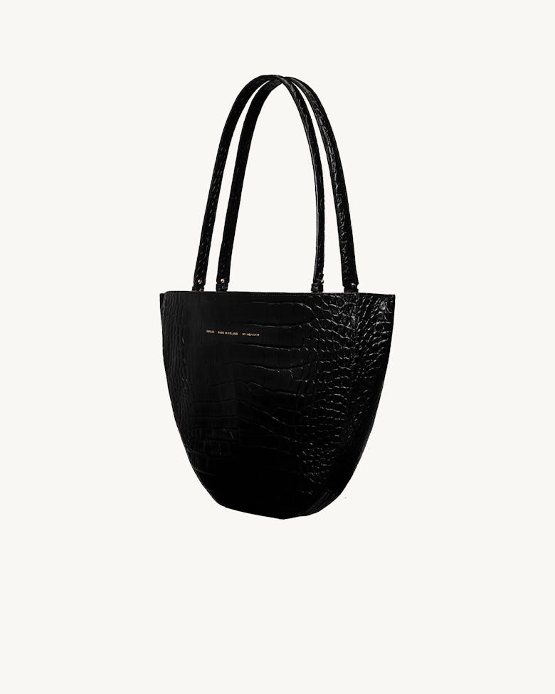 Rounded Tote Bag “glossy black crocodile”