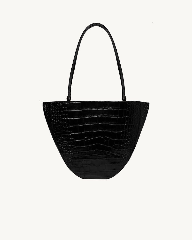 Rounded Tote Bag “glossy black crocodile”
