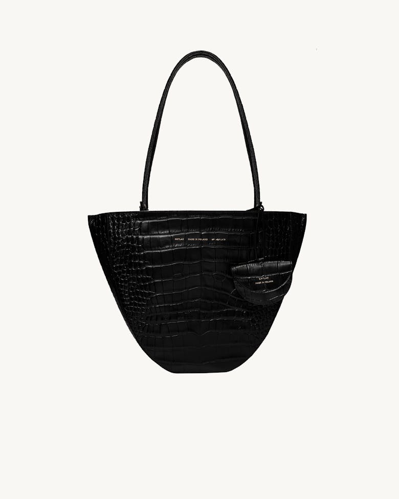 Rounded Tote Bag “glossy black crocodile”