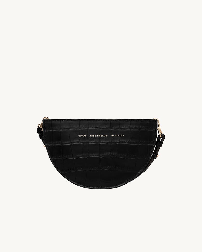 Saddle Clutch “glossy black crocodile”