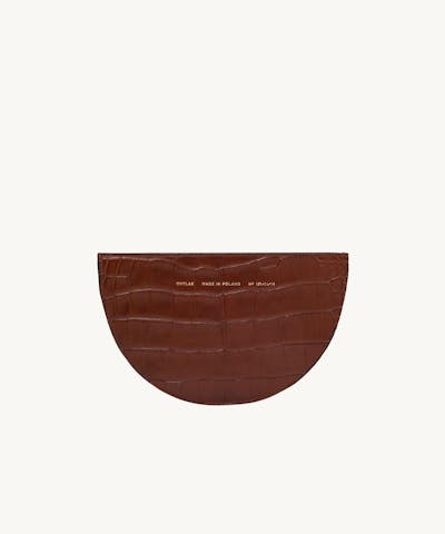 Saddle Clutch “glossy caramel crocodile”