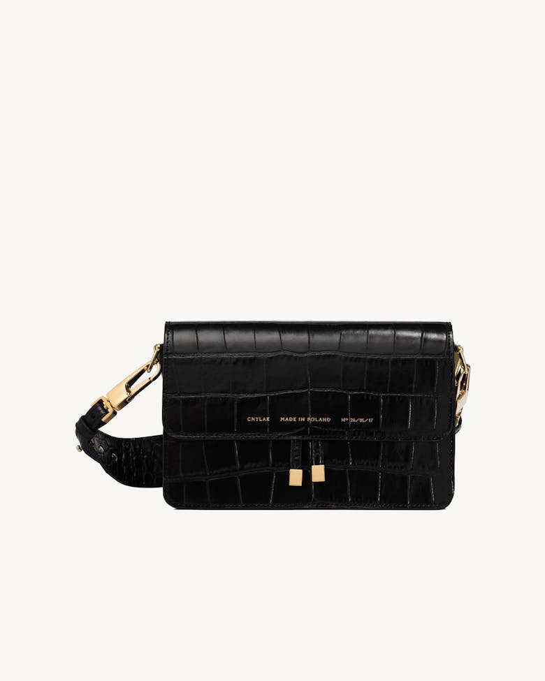 Shoulder Bag “glossy black crocodile” 