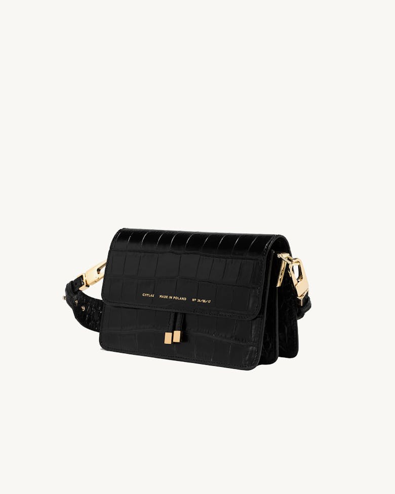 Shoulder Bag “glossy black crocodile” 