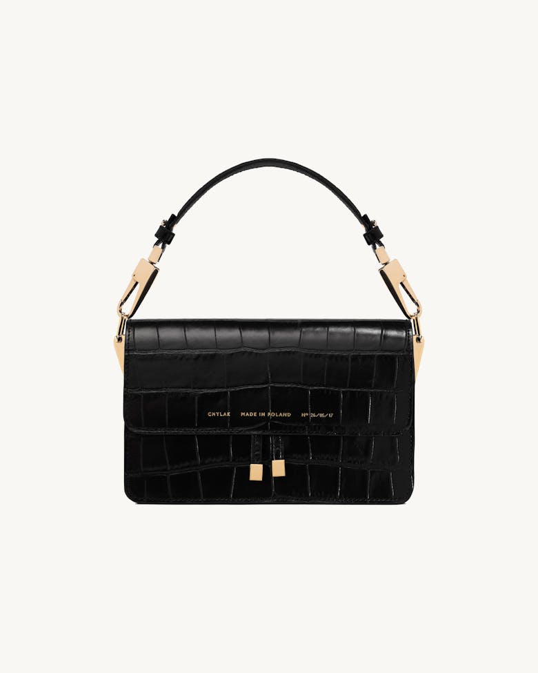 Shoulder Bag “glossy black crocodile” 
