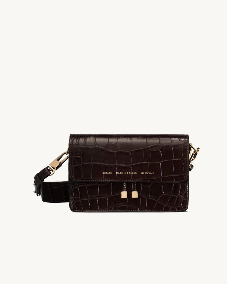 Shoulder Bag “glossy brown crocodile”