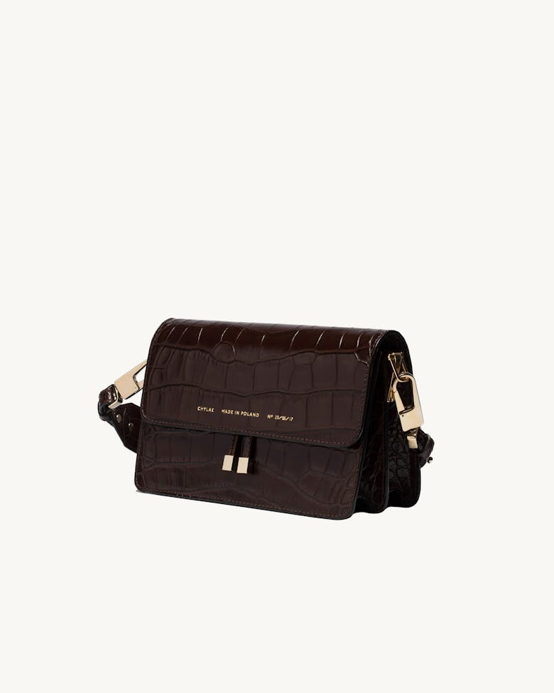 Shoulder Bag “glossy brown crocodile”