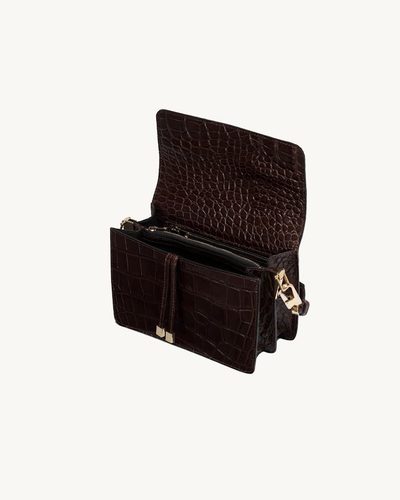 Shoulder Bag “glossy brown crocodile”