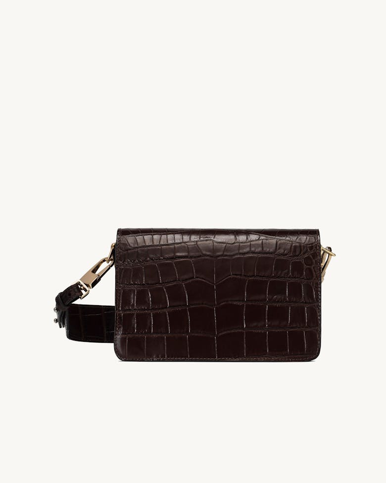 Shoulder Bag “glossy brown crocodile”