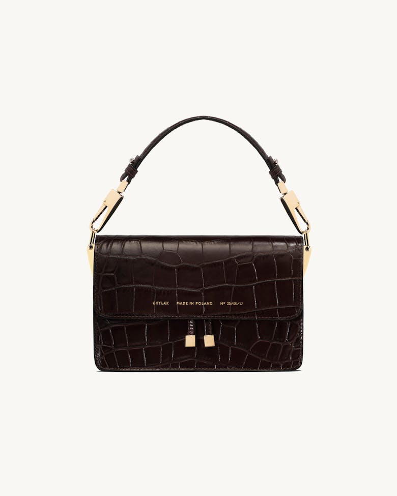 Shoulder Bag “glossy brown crocodile”
