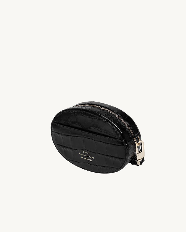 Ellipse Shoulder Bag “glossy black crocodile”