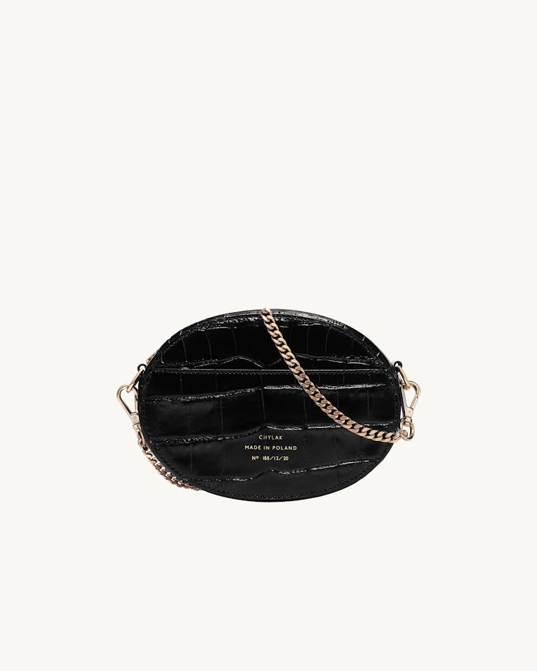 Ellipse Shoulder Bag “glossy black crocodile”