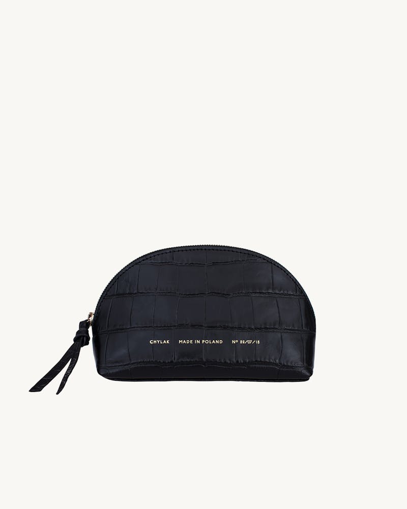 Small Cosmetic Bag “glossy black crocodile” #1