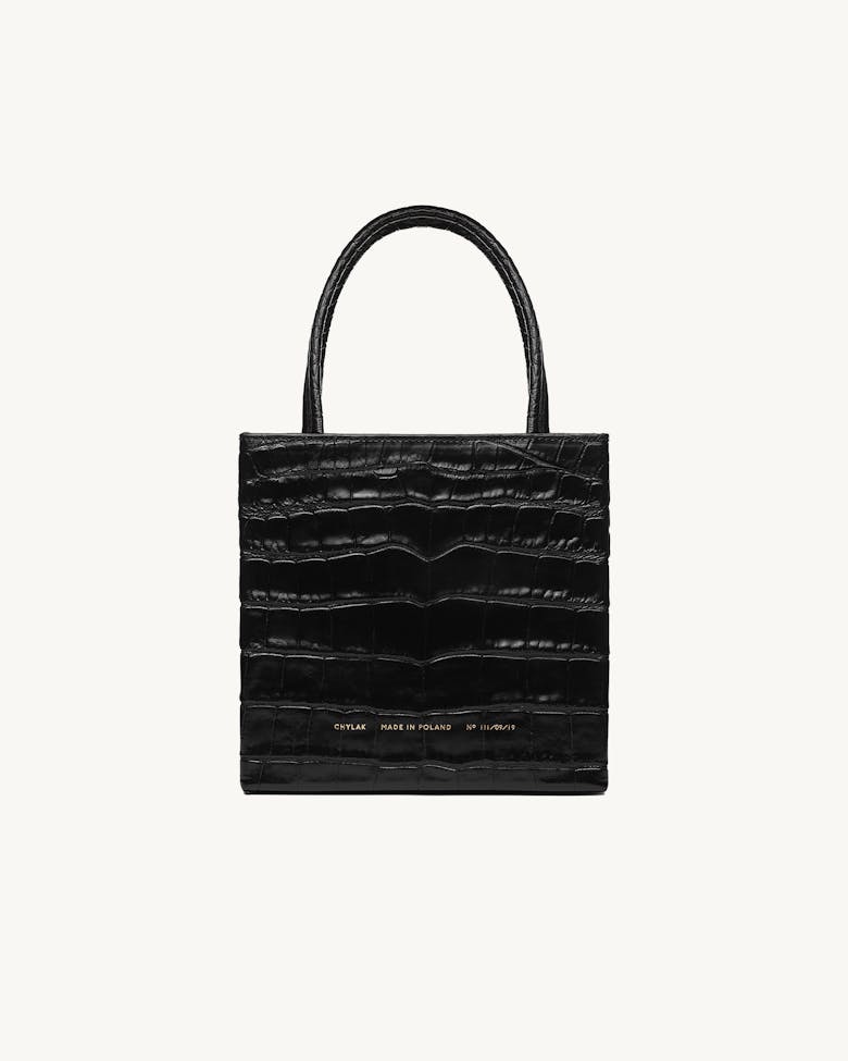 Square Bag “glossy black crocodile”