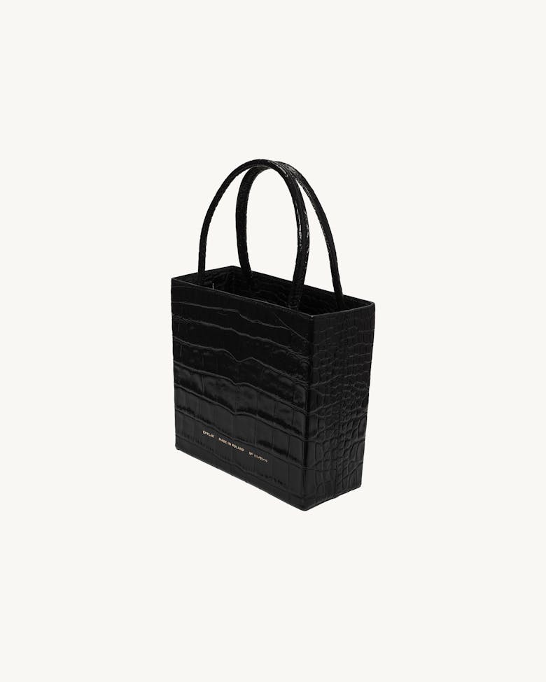 Square Bag “glossy black crocodile”