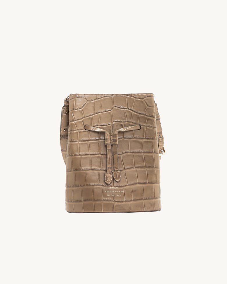 Structured Bucket Bag “beige crocodile”