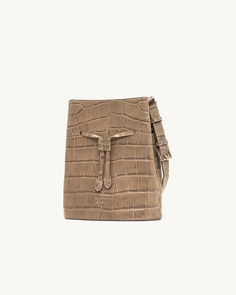 Structured Bucket Bag “beige crocodile”