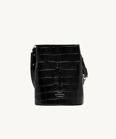 Structured Bucket Bag “glossy black crocodile”