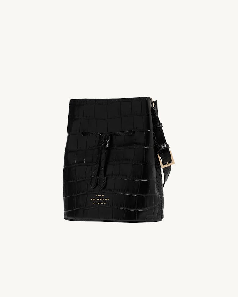 Structured Bucket Bag “glossy black crocodile”