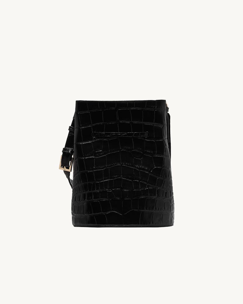 Structured Bucket Bag “glossy black crocodile”