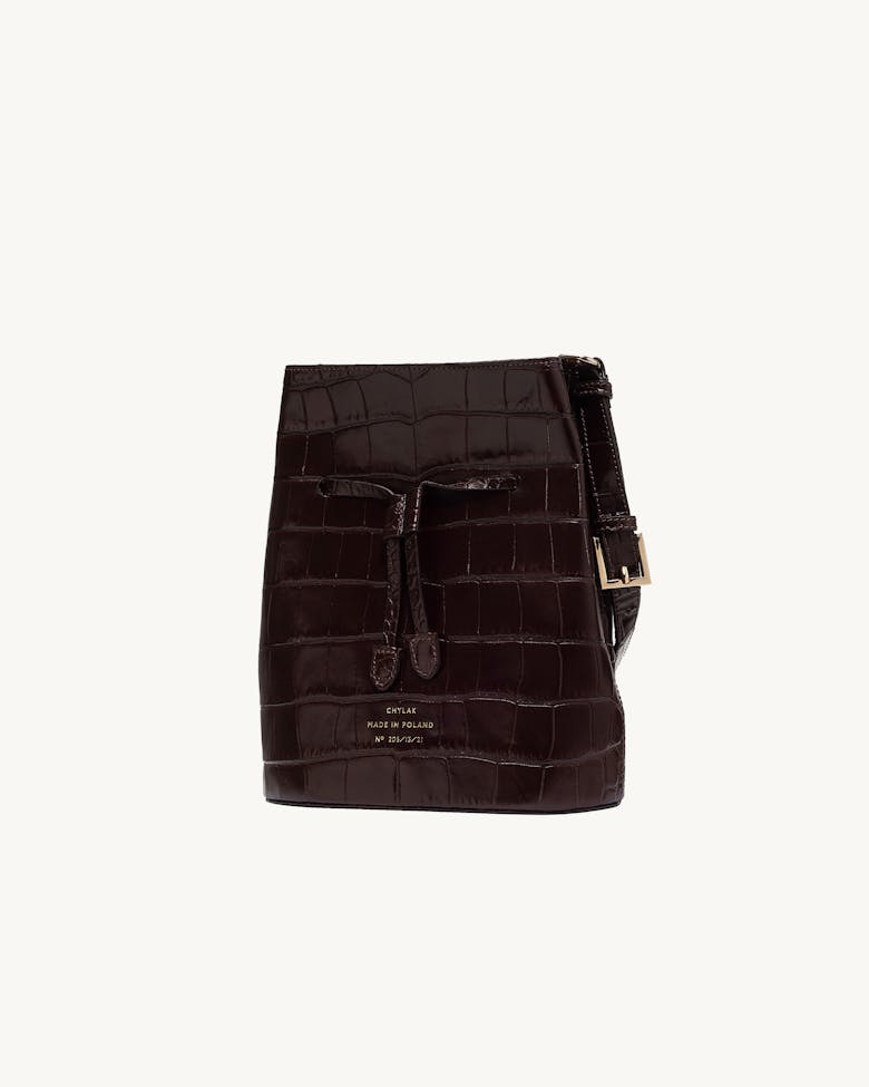 Structured Bucket Bag “glossy brown crocodile”