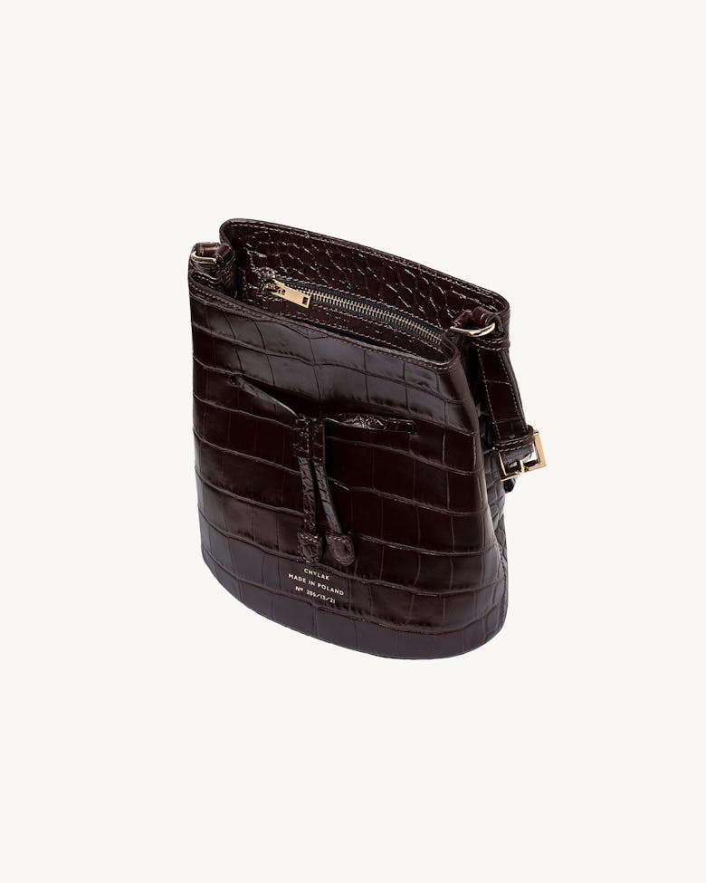 Structured Bucket Bag “glossy brown crocodile”