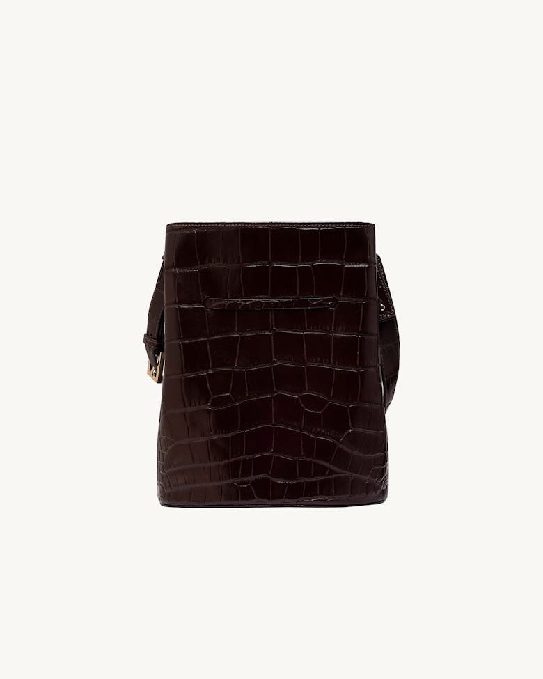 Structured Bucket Bag “glossy brown crocodile”