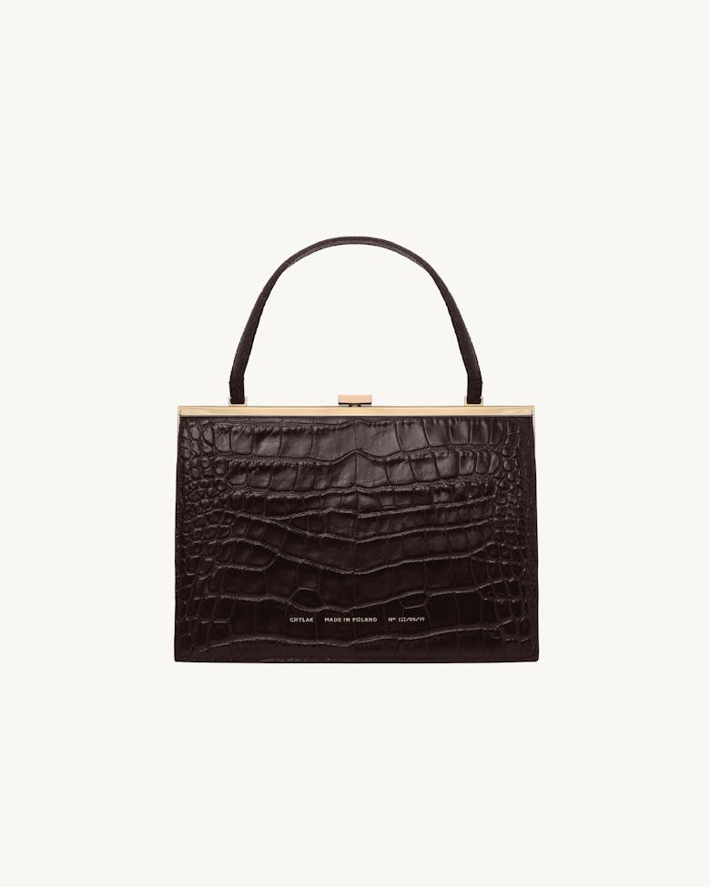 “Vintage” Clasp Bag “glossy brown crocodile”
