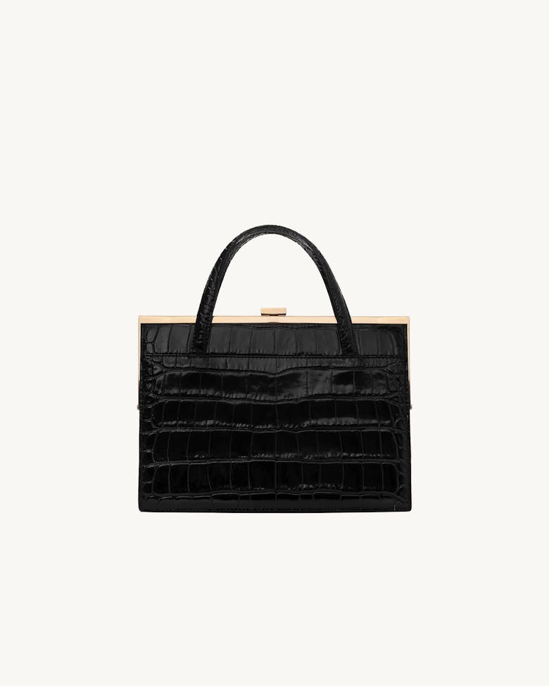 “Vintage” Clasp Bag “glossy black crocodile” with Pocket
