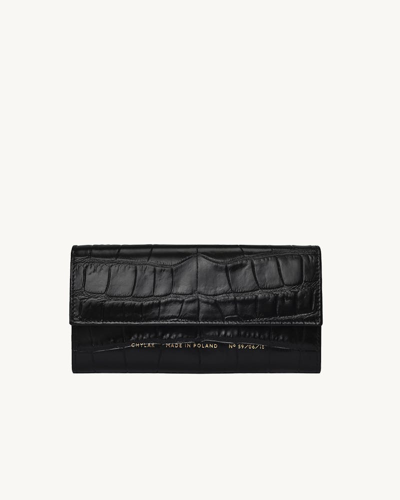 Flap Wallet “glossy black crocodile”  #1