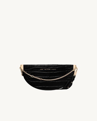 Wide Saddle Bag “glossy black crocodile”
