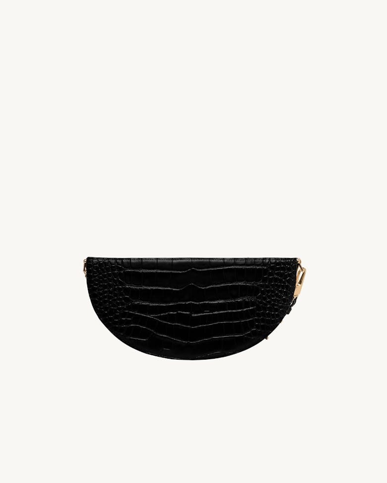 Wide Saddle Bag “glossy black crocodile”