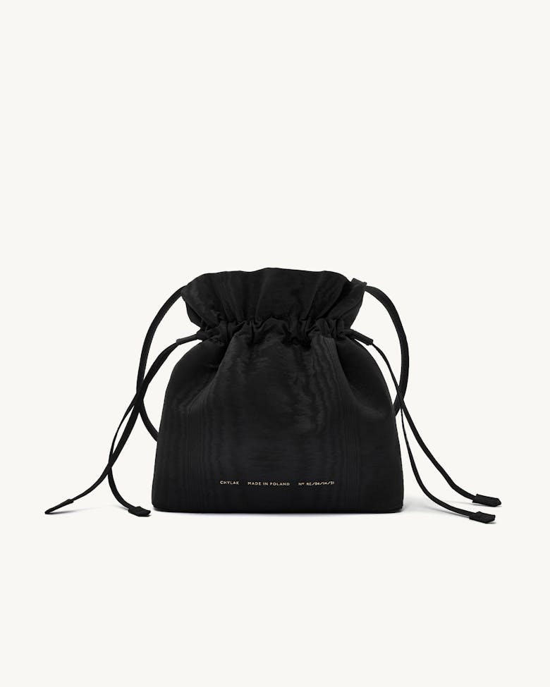 Soft Drawstring Bucket Bag Moiré Black