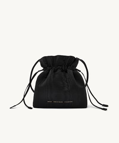 Soft Drawstring Bucket Bag Moiré Black