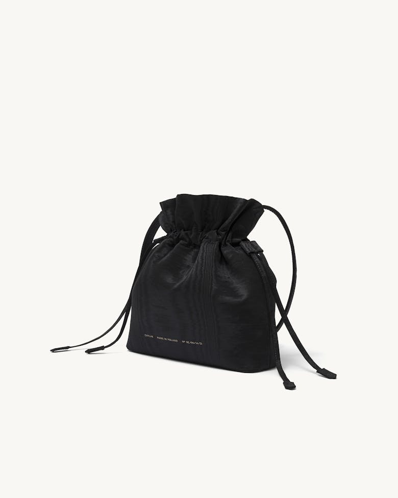 Soft Drawstring Bucket Bag Moiré Black